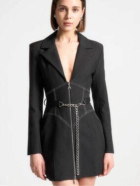 Maniere De Voir Corset Black Mini Blazer Dress Size 2